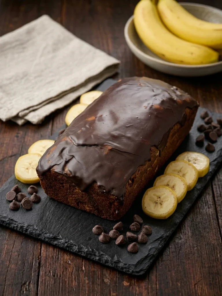 Whole banana loaf with chocolate topping
