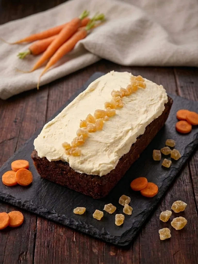 Whole carrot ginger loaf with cream cheese frosting