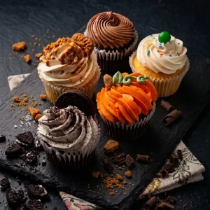 Assorted decorated cupcakes