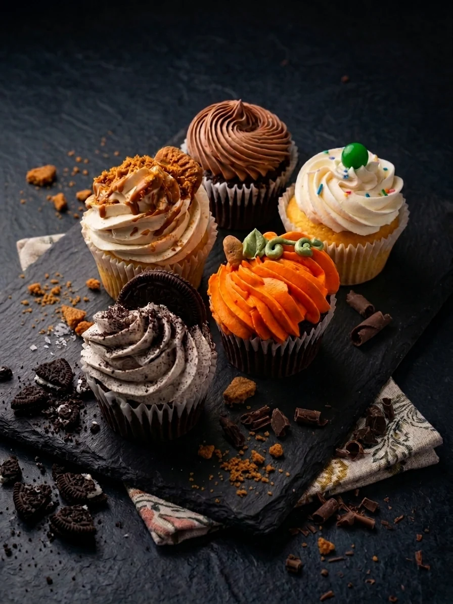 Assorted decorated cupcakes